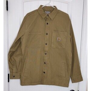 Carhartt Rugged Flex Canvas Shirt Jacket Fleece‎ Lined Medium Tan